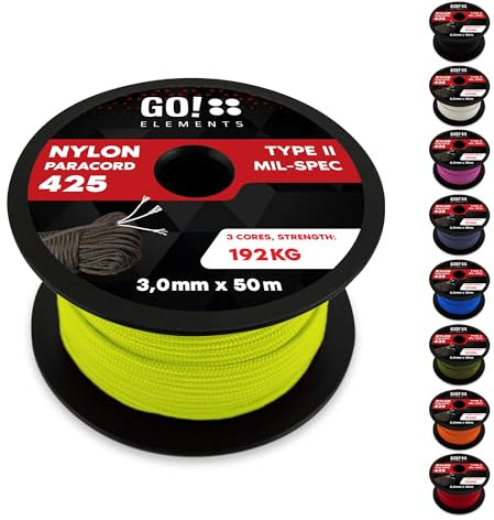 Paracord 425 Typ II | ø 3mm - 9 Kerne - max. 192 kg | 100% Nylonschnur, Allzweckseil - reißfest | Nylonseil, Armband, Hundeleine, Survival & Outdoor Seil