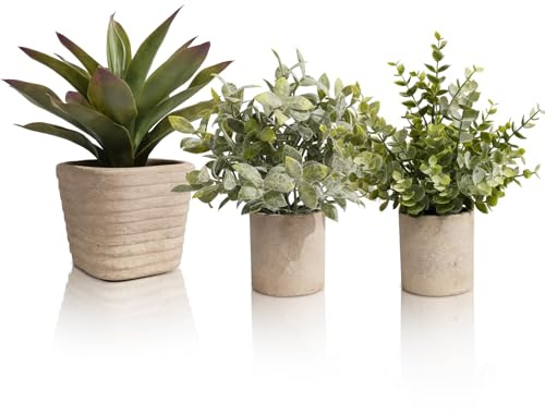 YVONNEYI Kunstpflanze Agave 3er Set, Künstliche Pflanzen für Deko | Täuschend Echt, Pflegeleicht, 24cm Klein, für Wohnzimmer Büro, Geschenkidee