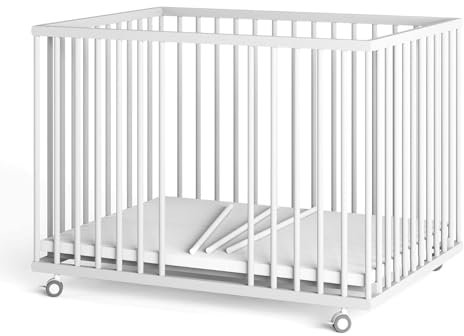 Sämann Laufstall Baby mit 3 Schlupfsprossen | TÜV geprüft | stufenlos höhenverstellbar | Laufgitter Premium | Babybett aus Holz | Krabbelgitter (weiß, 75x100 cm)