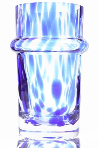 Gökotta Bobble Drinking Glasses Set of 4 | 400ml Speckled Blue Hi-Ball Glasses | Handblown Artisan Glassware for Water, Long Drinks, Cocktails and Gin
