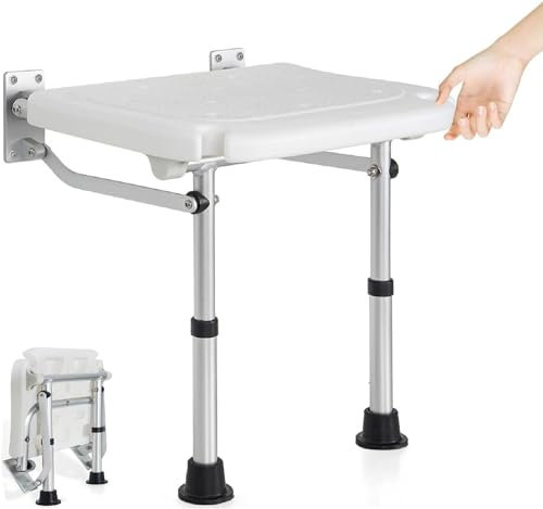 Asiento De Ducha Abatible Taburete De Ducha Montado En La Pared con Pies De Apoyo Taburete De Baño Banqueta Ducha Antideslizante Sillas para Ducharse para Ancianos, Discapacitados