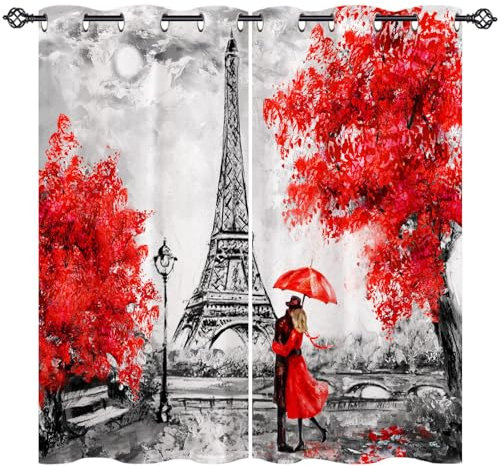 ANHOPE Ölgemälde Paris Eiffelturm Vorhänge mit Ösen Kinder Mädchen Gardinen Blickdichte Thermo Vorhang Blackout Curtain Schlafzimmer Wohnzimmer Verdunklungsvorhänge 2er Set H 175 x B 140 cm