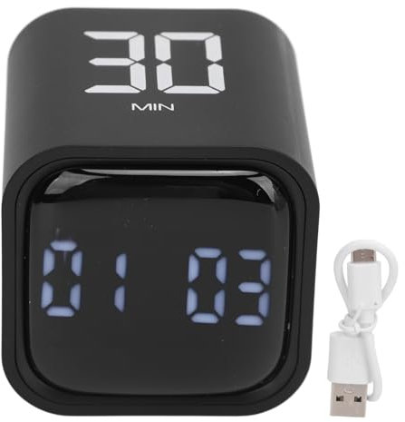 Cube-Timer mit 5, 10, 30, 60-Minuten-Einstellungen, Akustischen Alarmen, Vibration, Pause und Bildschirmdrehung, Stilvollem Schwarz-Weiß-Design, Integriertem 500-mAh-Akku für