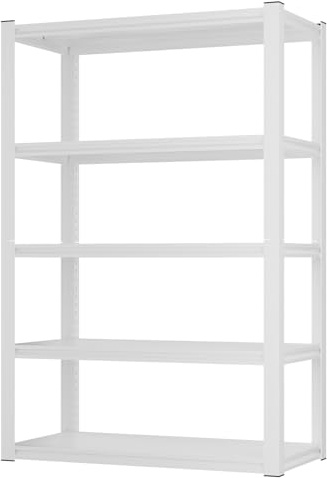 Himimi Scaffalature da Garage a 5 Ripiani Pesanti, Scaffali per Stoccaggio, Regolabili, Grande Capacità, Scaffali Industriali in Metallo per Garage, Capannone, Officina, 90 x 40 x 180 cm, Bianco