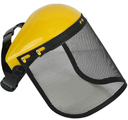 Kettensägen Schutzhelm Stahlnetz-Visier Gehörschutz Forstarbeiter ABS Iron Art 28 * 30cm 1 x Mesh Safety Helmet, Landschaftsgärtner, tragbarer Tasche kühlender Helmeinlage (Yellow)