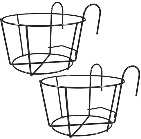 TINEASUR Soporte para Macetas De Hierro Forjado, Estante Colgante para Balcón, 2 Unidades, Diseño Hueco Decorativo, Negro, Adecuado para Jardines y Alféizares