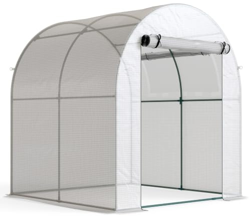 Outsunny Invernadero de Jardín con Puerta Enrollable 180x180x200 cm Blanco