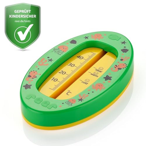 reer Baby-Badethermometer oval | kindersicheres Bade-Thermometer | Optimale Badetemperatur für die Wanne | quecksilberfrei | hoher Messbereich | übersichtliche Skala | Grün