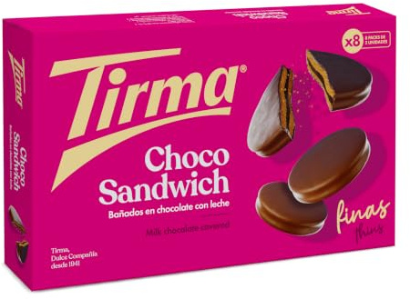 Tirma Choco Sándwich Fino de Chocolate con Leche – 8 Packs de 27,25 g (Estuche de 218 g) | Galletas Dulces con Relleno Bañadas en Chocolate con Leche | Snack Ideal para Merienda y Tentempiés