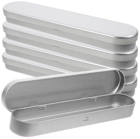 VILLFUL 5pcs Tinplate Stationery Holder Box Stylish Metal Pen Holder School Pencil Box Tin Case Sleek Style