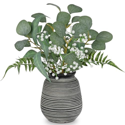 Arborus Kunstpflanzen Eukalyptus Künstliche Pflanzen mit Schwarzen Vase