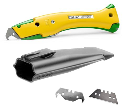 Delphin®-03 Teppichmesser, Club Edition, Feststehende Klinge, Profi Cuttermesser, Alu, Klingen und Kunststoffköcher, Rechts- u. Linkshänder