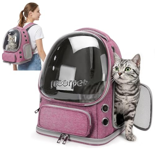 ALLSOPETS Katzenrucksack Bubble für Katzen und Kleine Hunde, Zartes Pink | Atmungsaktiver und Faltbarer Haustier Rucksack mit Sicherheitsgurt, Komfortabler Transport für Katzen Kleine Hunde auf Reisen