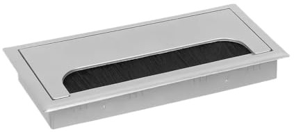 Rectangular escritorio alambre agujero cubierta mesa salida ordenador PC escritorio cable arandela agujero titular con cepillo negro organizador de cable (plata-80 x 160 mm)