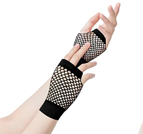ztowoto 2 Paare Kurz Netzhandschuhe Fingerlos, Modisch Fischnetz Handschuhe, Dehnbares Mesh Fingerlose Netzhandschuhe FüR 80er Jahre Party Cosplay KostüMzubehöR (Schwarz)