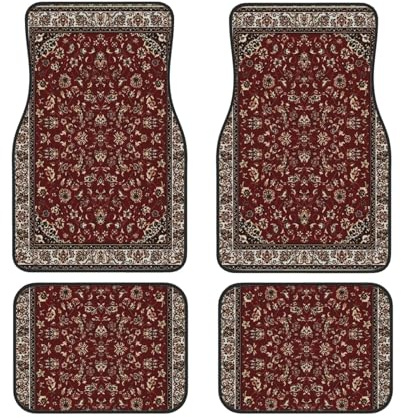 Tapis de Sol Oriental Rouge Rouille, 4 pièces, pour Voitures, camions et SUV – Accessoires Auto aux imprimés Lumineux