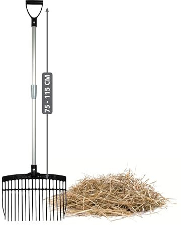 horizont Schwedengabel mit verstellbarem Aluminiumstiel 75–115 cm, Mistgabel für Kinder & Erwachsene, leichte stabile Dunggabel, ergonomisch & wetterfest, Heugabel Kinder, Bollengabel