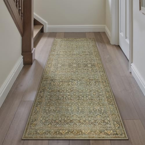 PureCozy Vintage Hallway Runner Rug 60x180cm Brown Carpet Runners Kitchen Machine Washable Non Slip Soft Long Area Rugs Bedroom Bedside Lounge Dining Room Indoor Low Pile Carpets