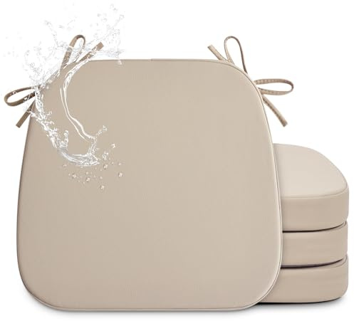 Shinnwa Kitchen Chair Cushions Set of 4, Faux Leather Dining Chair Cushions with Waterproof Cover and Non-Slip Bottom, 4 Pack 17x16x2in, Light Camel