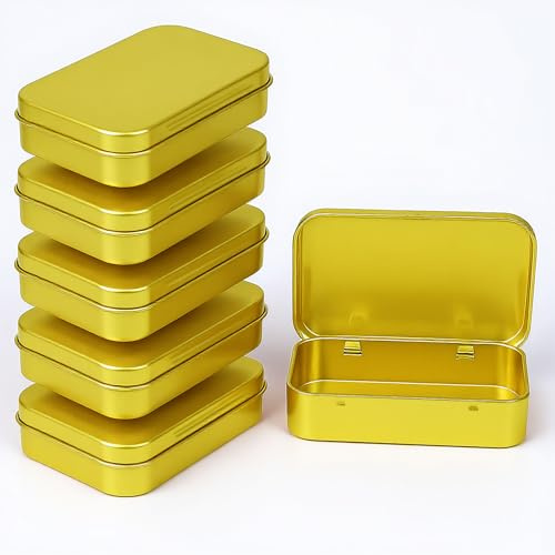 Forever bene 6-teilig Gold Metalldosen, 9,5 cm × 6 cm × 2,2 cm | Verbundene Deckel bleiben an der Dose und ordnen Bastelteile, Nähzubehör, Bürobedarf und kleine Beschläge