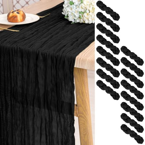 Pesonlook Lot de 16 Chemins de Table en étamine Noir Long,55 x 300 cm | 3 m de Long, Style Rustique Bohème chemins de table semi-transparents pour Mariage, Fête Prénuptiale, Fête, Banquet