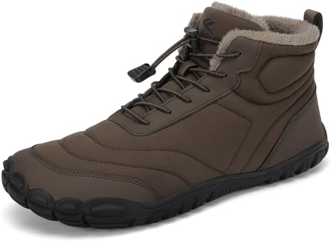 FLARUT Scarpe Invernali a Piedi Nudi Uomo Donna Barefoot Scarpe Foderate Caldo Scarpe a Punta Larga Resistenti all'acqua Scarpe da Trail Running Trekking InvernoStivali(Marrone scuro,47)