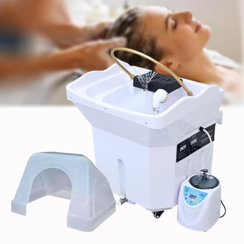 QMBLSNSQ Équipement De Head Spa Japonais, Equipé D'Un Réservoir D'Eau 60L, Inclut Un Fumigateur Et Une Casque Vapeur, Bac A Shampoing Professionnel Mobile, Convient Aux Salons De Coiffure (Blanc).