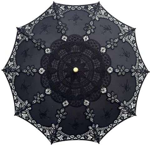 Embroidered Parasol Cotton Lace Detail Photo Wedding Umbrella Lace Umbrella for Outdoor Activities, black, フリーサイズ