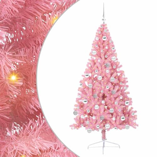vidaXL Albero di Natale artificiale con luci integrate Rosa 180 cm PVC, Albero di Natale Moderno a Forma di Cono, Illuminazione Festiva USB, Display LED, Decorazione Stagionale per Soggiorno e Giardi
