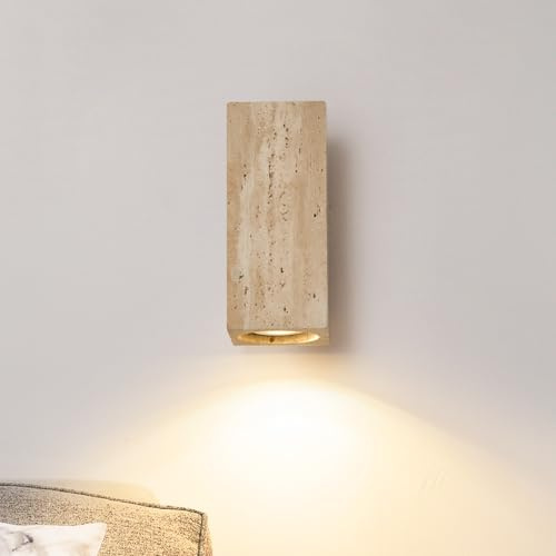 kaixunl 7W Gelber Travertin Wandleuchte Japanische Wabi Sabi Wandlampe Stein Lampe Warmweiße wandleuchten Wandleuchte innen lampen Geeignet für Schlafzimmer, Esszimmer, Küche, Diele, Flur Rechteckige