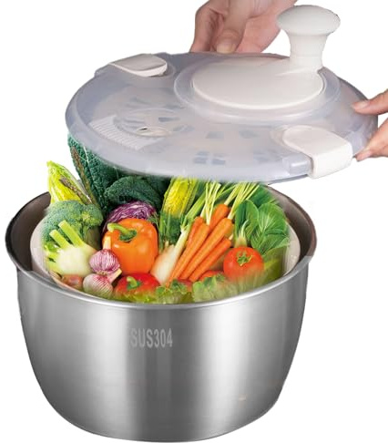 Centrifuga per frutta – pieghevole in acciaio color argento, componenti del vassoio rimovibile, rotazione regolare, accessorio efficiente per ridurre l'umidità | per cucinare insalata e