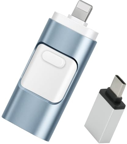 USB Stick 256GB for iPhone, No APP Needed, 4-in-1 Flash Drive for iPhone/iPad/Android/PC, USB Photo Stick, Plug and Play, Enabling Swift Transfer of Photographs and Videos (blue)