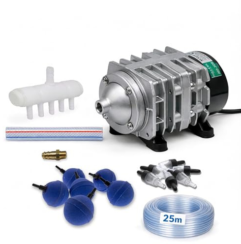 VIALIA Luftpumpe ACO ölfrei, leise <60 dB, Aluminiumgehäuse, Luftkompressor für die Belüftung von Teich und Aquarium