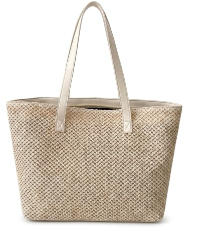 SUPVOX Large Straw Tote Bag for Women, Handwoven Woven Shoulder Bag, Cream White Spacious Beach Handbag with Sturdy Handles, Summer Holiday Daily Use