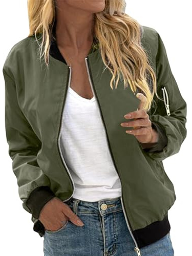 Generico Giacca Primaverile Donna Giubbotto Primaverile Giacca Bomber Donna Corto Blouson Casual da Pilota Manica Lunga Outwear Zip Up Unita Leggera Felpa Elegante