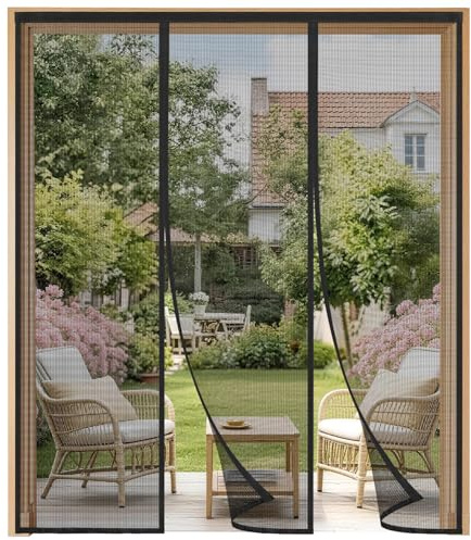 HALIDOOR Moustiquaire Porte Fenêtre 155x215cm, Magnétique Double Porte, Fermeture Automatique Sans Perçage, Anti Mouches pour Baie Vitrée Coulissante, Balcon, Terrasse et Patio, Noir