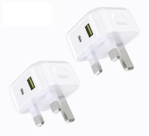 (2 Pack) USB C Charger Plug 20W 2-Port GaN Type C PPS PD Fast Power Charger Adapter Wall Charger Compatible for Samsung iOSiPhones Nokia Motorola Huawei Tab iOSiPad OnePlus HTC Mains Charger