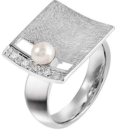 MATERIA by Matthias Wagner Großer Damen Ring Silber 925 mit Perle und Zirkonia quadratisch
