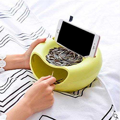 Ficony Snack Container, Doppel Schüssel Smiley-Nuss-Schale Pistazien Shell-Ablage mit Handyhalter (Fruit Green)
