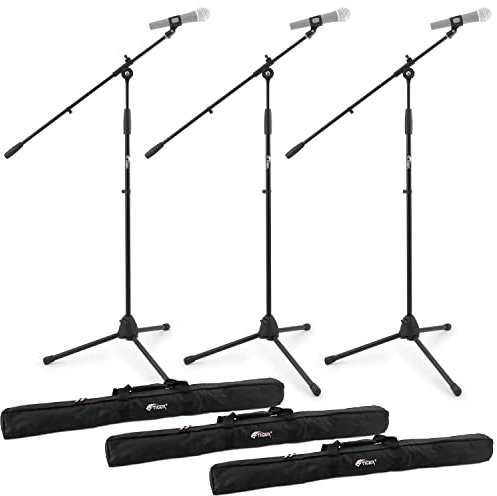 Tiger Pack of 3 Boom Microphone Stands with Bags