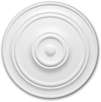 Profhome 156015 Deckenrosette Ø 55,5 cm | Große Stuckrosette 62mm tief aus Polyurethan | Klassische Lampenrosette weiß vorgrundiert für Kronleuchter & Deckenleuchten