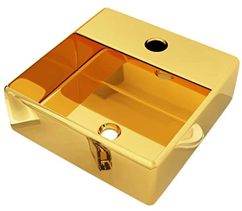 vidaXL Waschbecken mit Wasserhahnloch Aufsatzwaschbecken Waschtisch Waschplatz Handwaschbecken Waschschale Badezimmer 38x30x11,5cm Keramik Golden