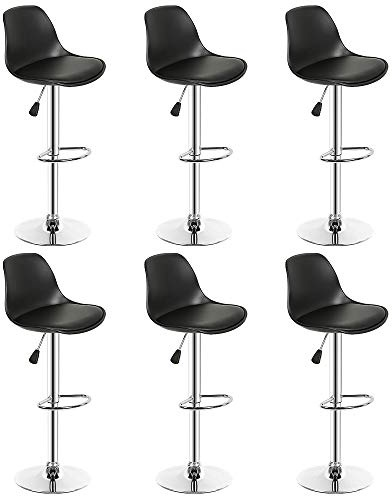 Barhocker, 6 Stück, drehbar um 360 °, höhenverstellbar, skandinavischer Stehhocker, Stehhilfe aus PU-Leder (schwarz, 6)