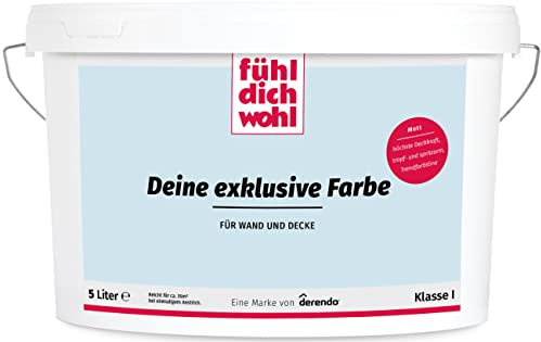 derendo Fühl Dich Wohl Deine Farbe blau, matte Wandfarbe blau, hohe Deckkraft, verschiedene Blautöne zur Auswahl (5L, Babyblau)