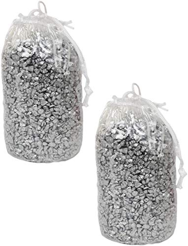 Set of 2 Bags of Silver Crushed Glass - Roughly 4lbs - Decorative Stones Perfect For Aquariums, Vase Fillers, Table Scatter, Scrapbooking and Much More! Beautiful Gems! (Panacea Silver Crushed Glass)