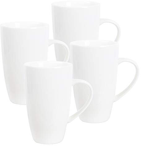 fanquare White Coffee Mug Set, Set of 4, Large Porcelain Mug for Capuccino, Coffee, Tea, Cocoa, 600ml