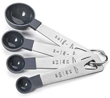 LACOR - 67037 - Set 4 cucchiai misurini, misuratore di liquidi e alimentari, postereria, inox e polipropilene, impilabili, misure in ml, tsp, tbsp, senza BPA, adatto per lavastoviglie, grigio