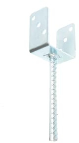 Aqbau U-Pfostenträger zum Einbetonieren 51 mm für 50 mm Holzpfosten, Pfostenanker U-Form mit Betonanker aus Riffelstahl Ø 18 mm, Pfostenschuh aus 4 mm Stahl, feuerverzinkt, Made in EU