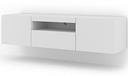 BIM Furniture Lowboard TV 150 cm - Universell Sideboard mit Laminierten Fronten, Hängend oder stehend - Fernsehschrank HiFi Schrank fürs Wohnzimmer Weiß Matt