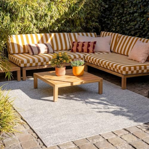 In- & Outdoor Teppich - Summer Tile Hellgrau - 160x230 cm | Wetterfest - Synthetik, Polypropylen - Balkon, Garten / Terrasse - Terrasse teppich - Outdoor rug